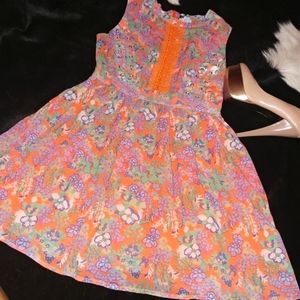 NWT 《 AS BY ANNA SMITH 》 Orange Crochet Panel Lace Fit & Flare Floral Dress 12